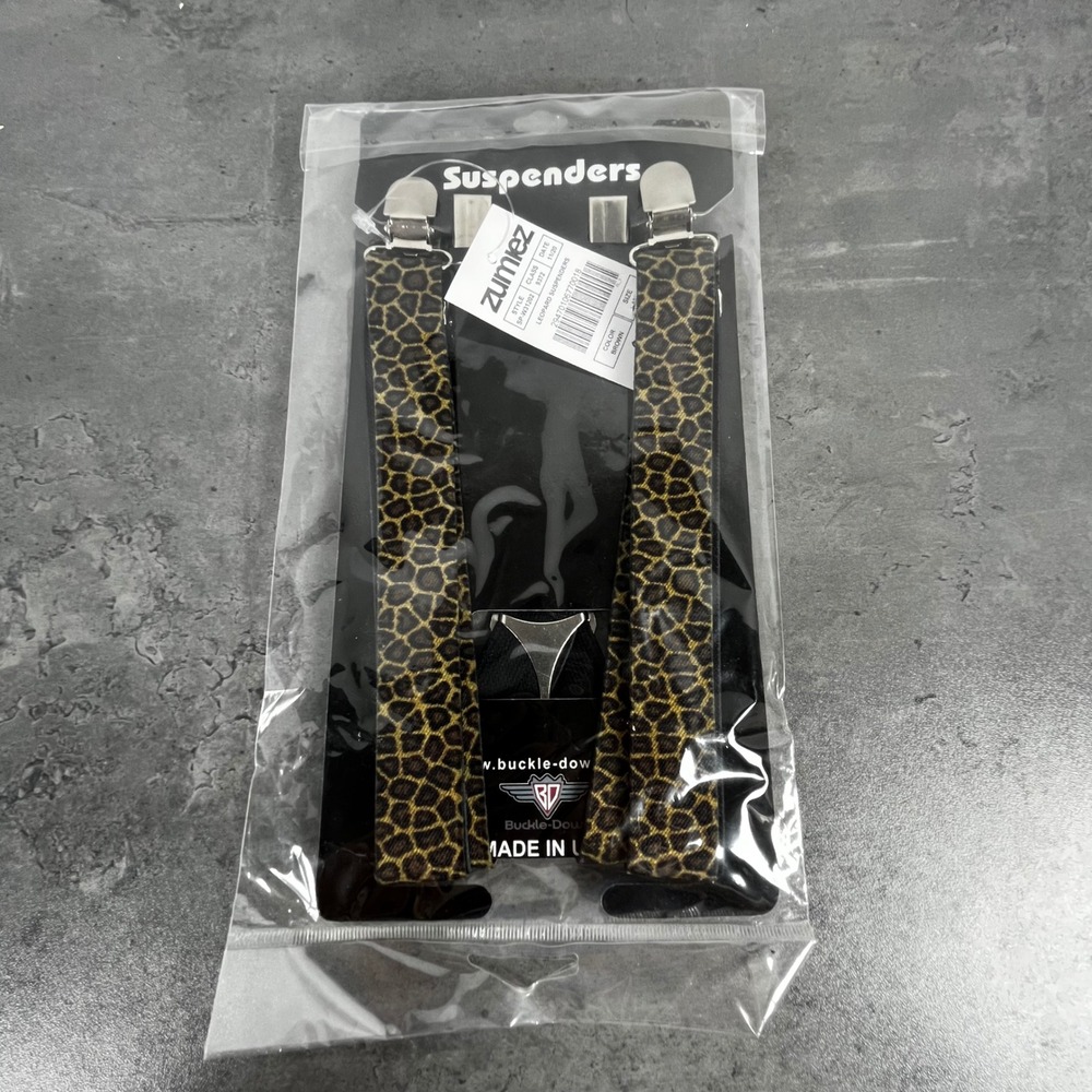 Buckle-Down Leopard Print Suspenders‎ Brown Animal Pattern SP-W31202 Zumiez NWT